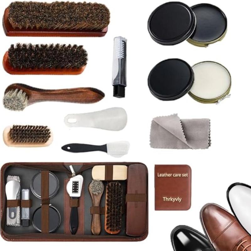 Horse Hair Brush Leather Shoe Wax Set,maintenance Oil Leather Jacket Care,shoe Polish,car Interior Maintenance Tool11 Piece Set.