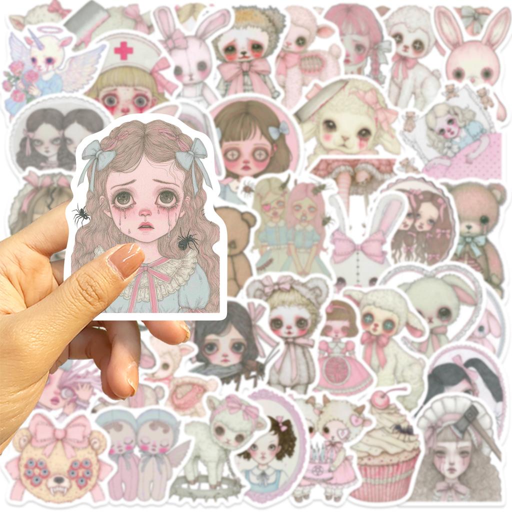 50PCS Pink Grotesque Bizarre Girl Horror Graffiti Stickers Phone Guitar Laptop Notebook Suitcase Cup Waterproof Sticker Decals