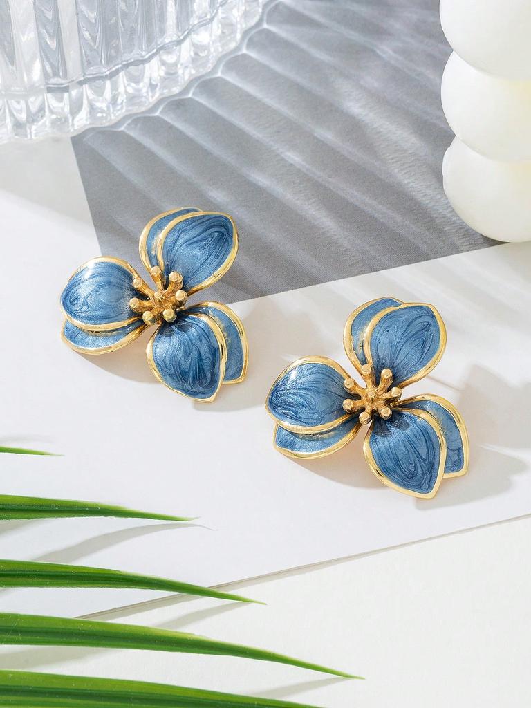 1pair Lovely Seaside Floral Drop Stud Earrings For Women