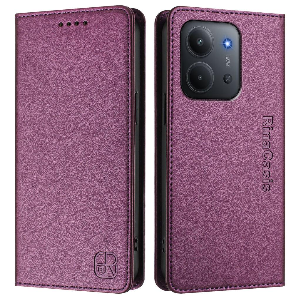 Pro Xiaomi Redmi 15C 4G (171 mm) Kožené pouzdro RINACASIS RC01 Kryt na telefon s RFID blokující peněženkou a stojánkem