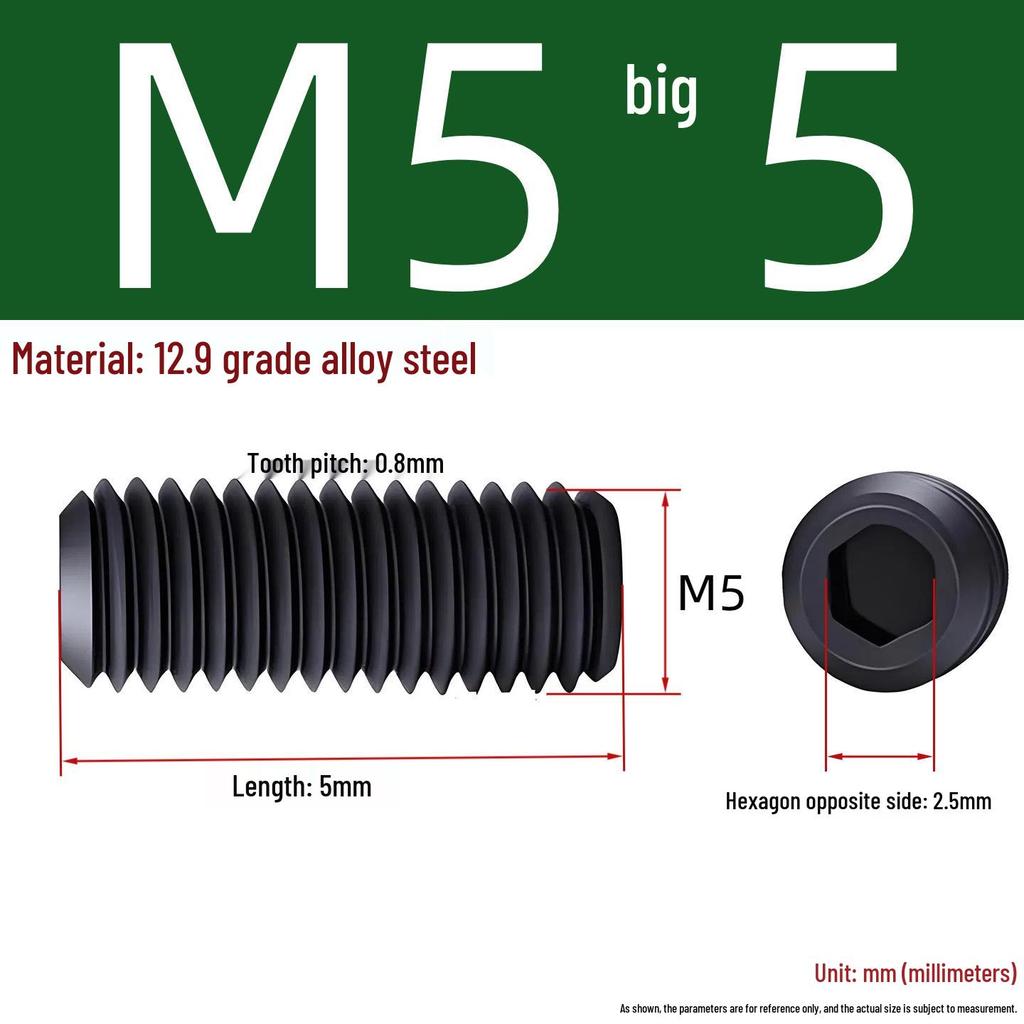 Grade 12.9 Hex Socket Headless Set Screw (M3-M16)