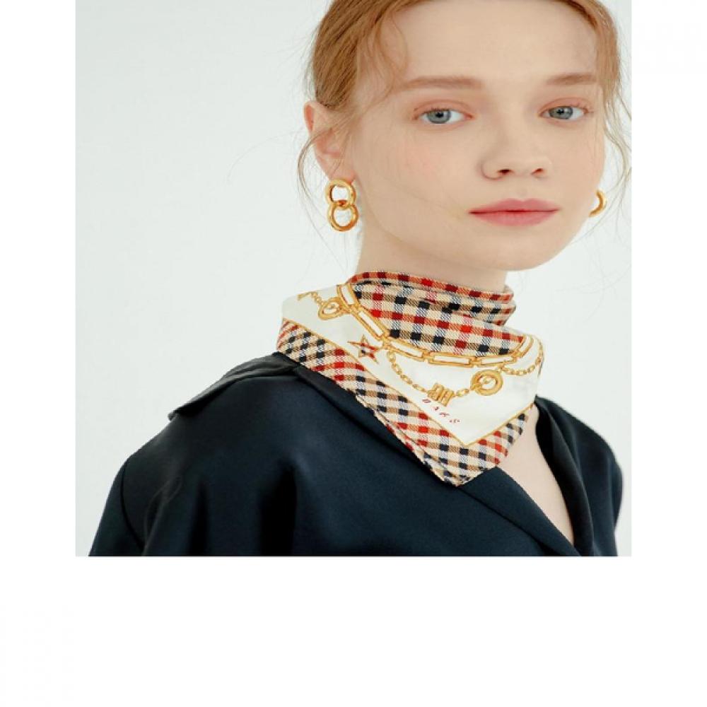 Daks Beige Check Pattern Silk Square Scarf Dcsc9e141i2 Single option