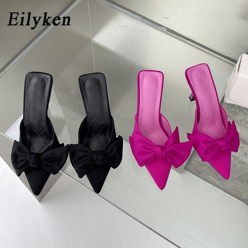 Fashion Eilyken Autumn Big Butterfly-knot Women Slippers Sandals Shallow Pointed Toe Mules Stripper High Heel Pumps Ladies Shoes