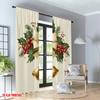 2pcs 2D Flat Printing Christmas Classic Hot Curtains Christmas Holly Bells Garland Digital Printed Polyester Drapes Family Party