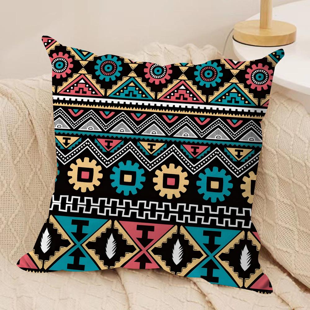 Red Ethnic Style Shading Cushion Cover Soft Plush Fabric DoubleSided Printed Sofa Cushion Cover for All Seasons Home Decor Gift