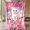 Three Kittens with Strawberries Theme blanket Lightweight Warm Flannel Blanket Decorative Throw Blanket for Home Decoration