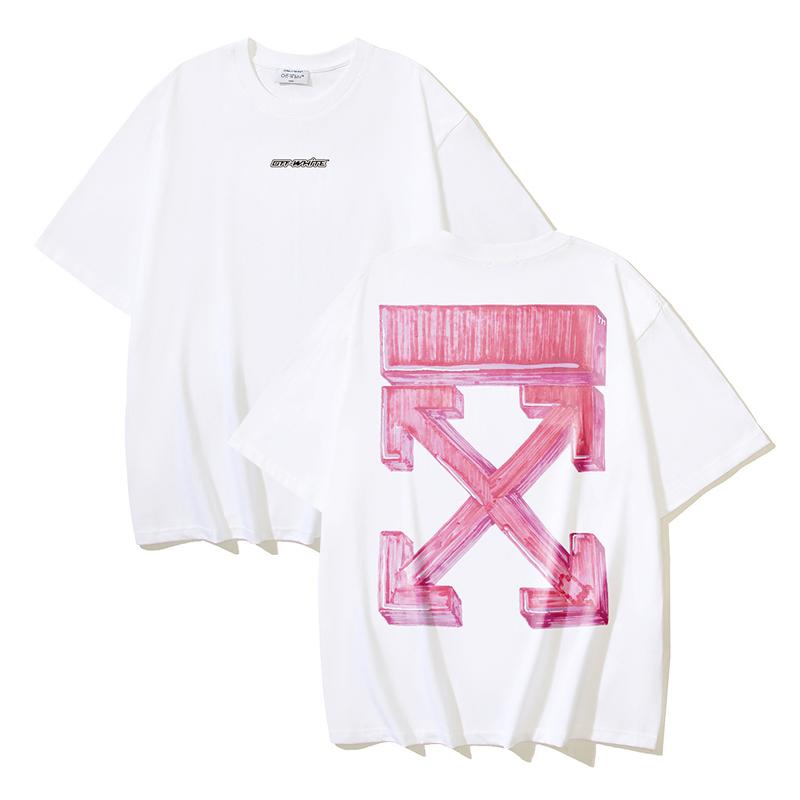 Off-White Wiosna/Lato 2025 Nowe OW Wzór Strzałki Graffiti 3D Bluza z Okrągłym Dekoltem z Krótkim Rękawem Męska i Damska