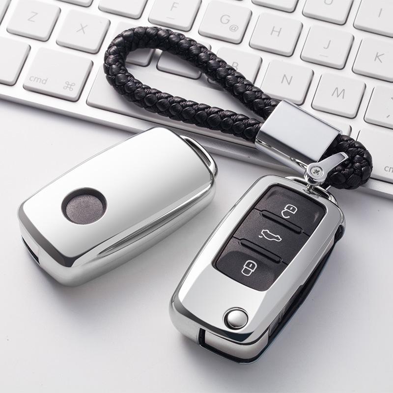 Volkswagen Folding TPU Key Case with Electroplated Soft Rubber Protective Shell for Lavida and Lamando Models