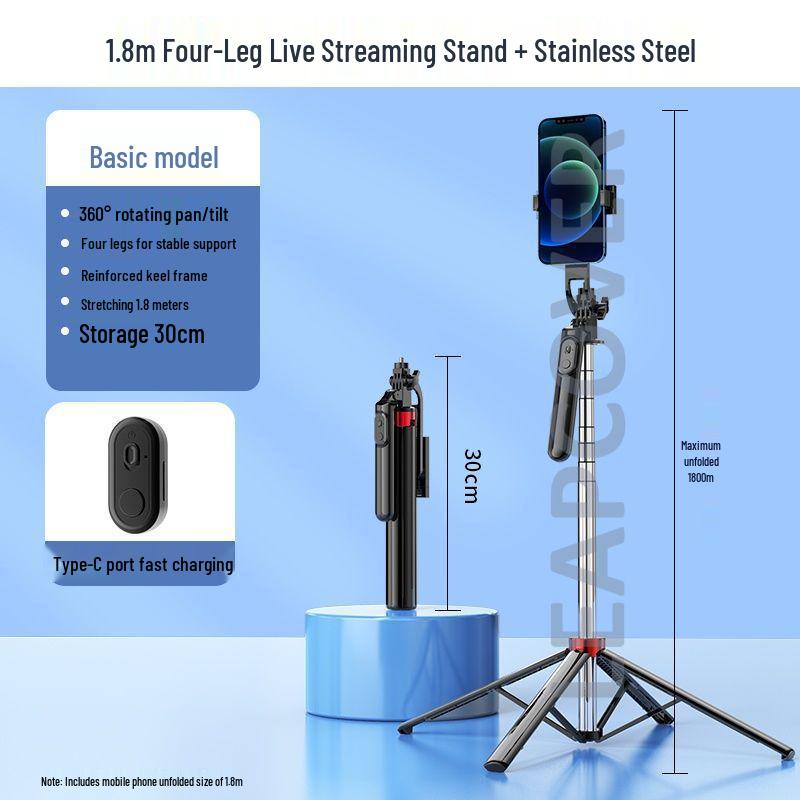 

1.8m 360° Selfie Stick Tripod for Handheld & Floor Live Streaming