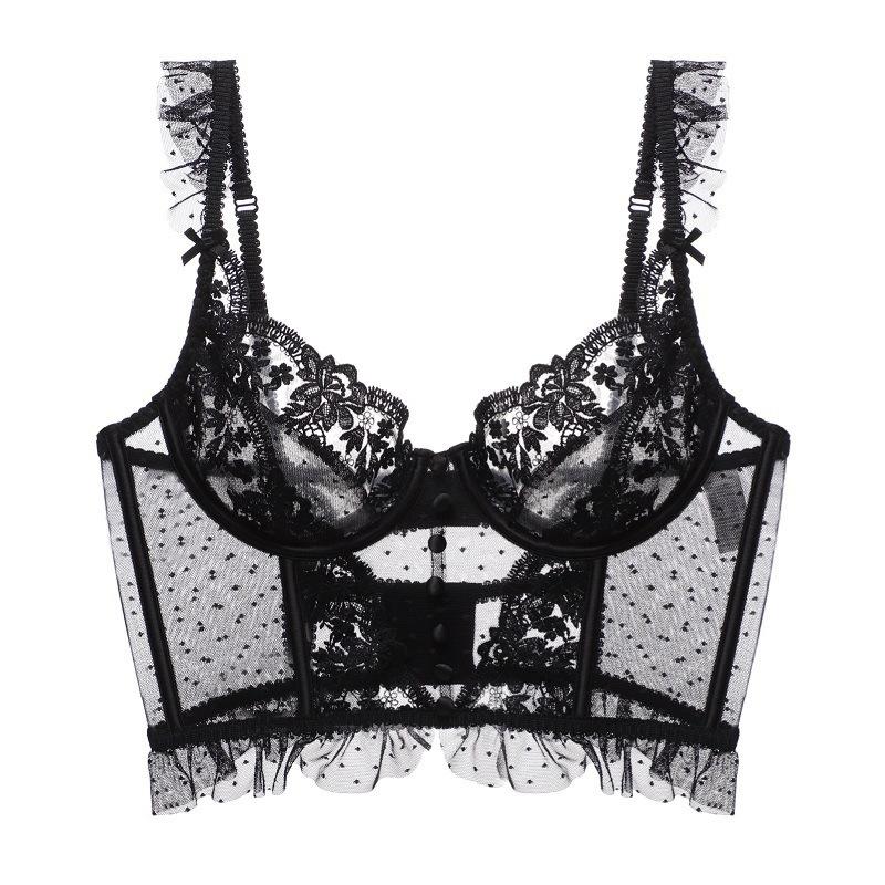 

French underwear women s ultra-thin big breasts show small large size underwear fishbone corset sexy lace bra bra S чорний