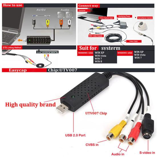 USB 2.0 Video Audio VHS to DVD HDD Converter Capture Card Scart RCA Adapter