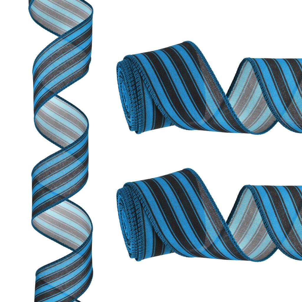 Proužkovaná stuha s drátkem Dárkové balení Lněná stuha Saténová pro Vánoční řemesla Narozeniny Svatba Festival Věnec 12 yardů x 2"