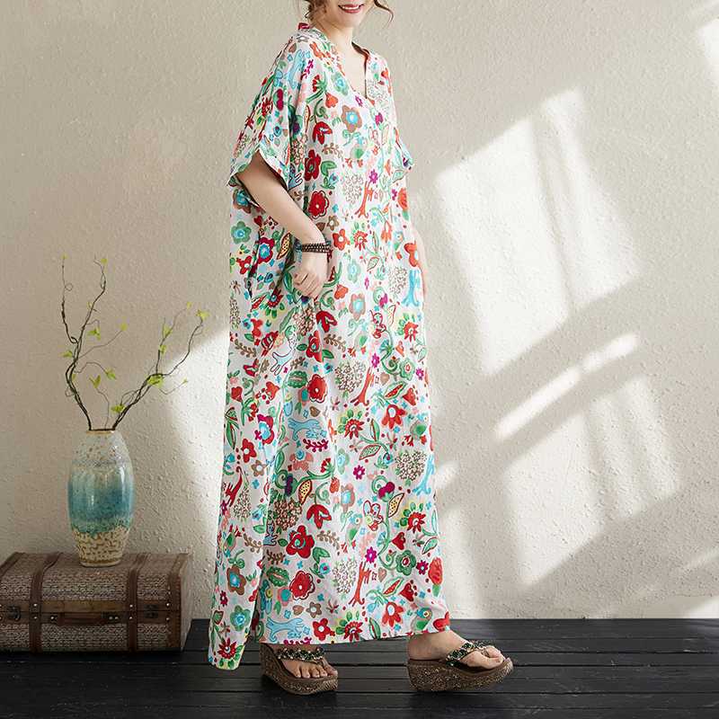 Summer Cotton and Linen Printed Loose and Simple Long Skirt, Women's Skirt Thin