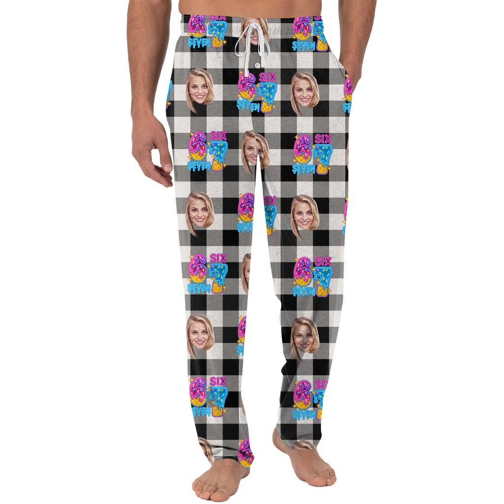 Men's Casual Home DIY Custom Pajamas Pocket Drawstring Design Casual Trousers