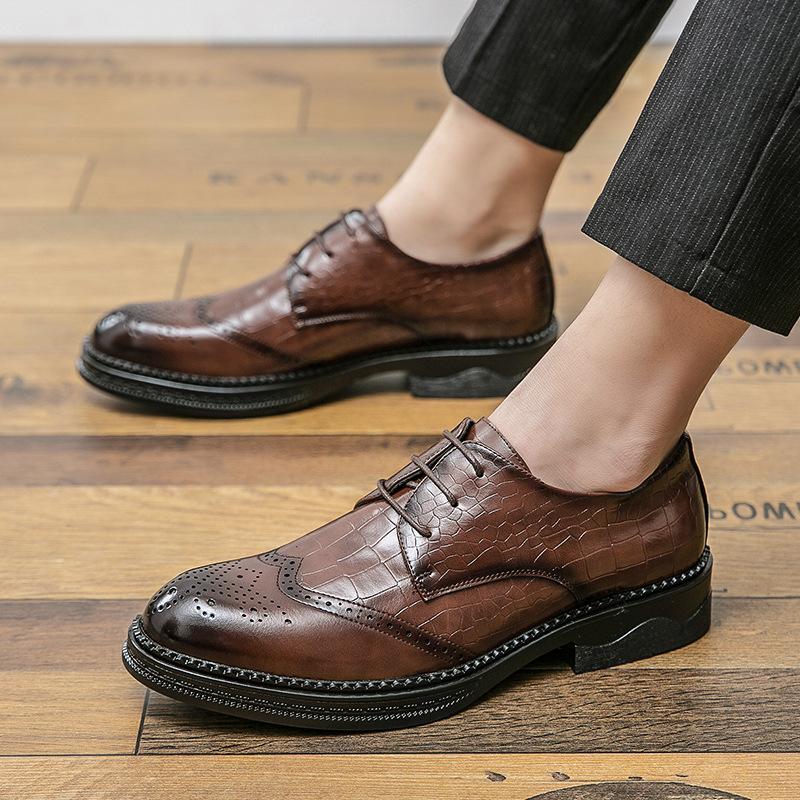 Leather shoes men's formal wear 2025 summer men's shoes breathable Brock business British suit wedding pointed shoes