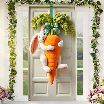 Easter Door Banner Spring Bunny Carrot Eggs Porch Sign Large Front Door Wall Backdrop for Indoor Outdoor Spring Party Decoration Photo Booth Props