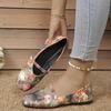 Women's Wide Width Printed Slip-On Flats - Square Toe Pattern Loafers with Low Block Heel for Spring, Fashion Casual Shoes