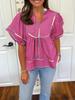 Women's Babydoll V Neck Blouse Short Lantern Sleeve Loose Peplum Flowy Top