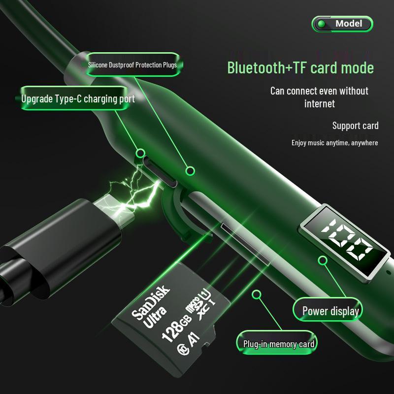 BT-7 Wireless Bluetooth Sports Neckband Earphones with Card Slot, Digital Display & Noise Cancelling - Black