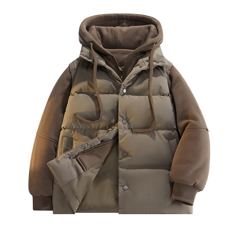 Men's Faux Two-Piece Hooded Puffer Jacket - Thick, Warm, Loose Fit