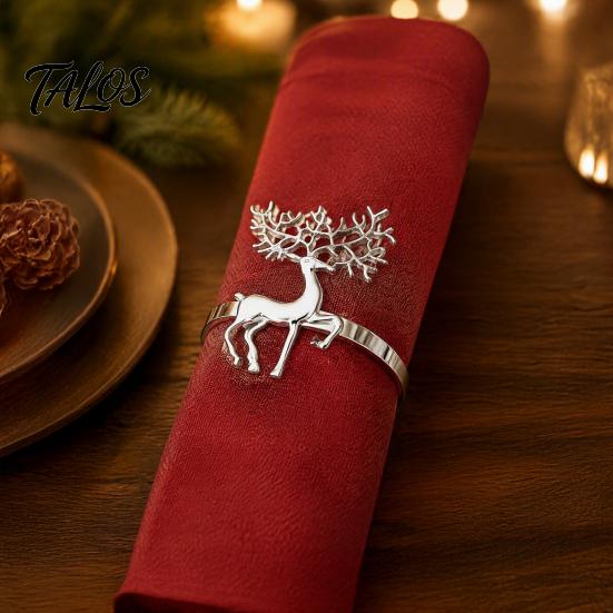 Festive Napkin Decor Christmas Deer Ring, Alloy Elk Holder, Holiday Metal Holders for Table Ring Winter Party Dining Decoration Rings Dinner