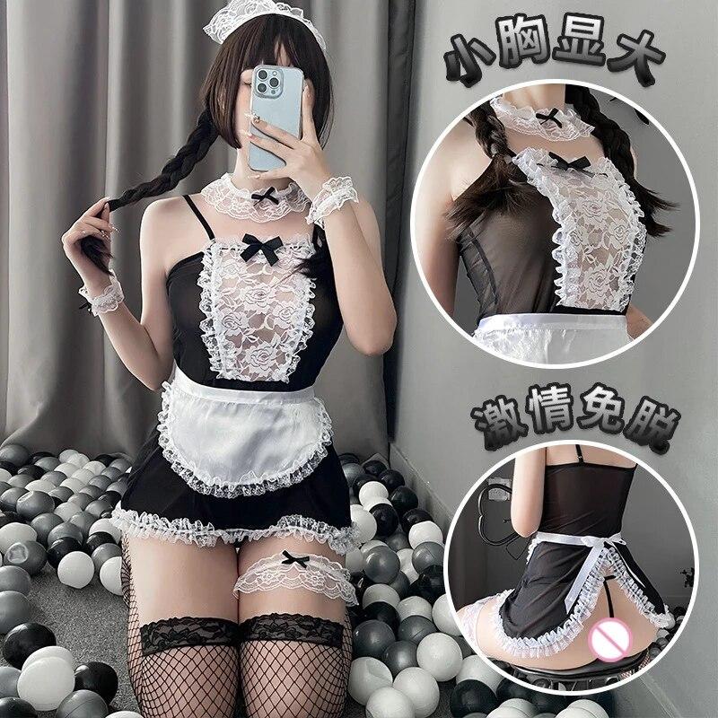 Women Sexy Lingerie French Apron Maid Dress Cosplay Costume Servant Lolita Hot Babydoll Dress Uniform Erotic Role Play Exotic