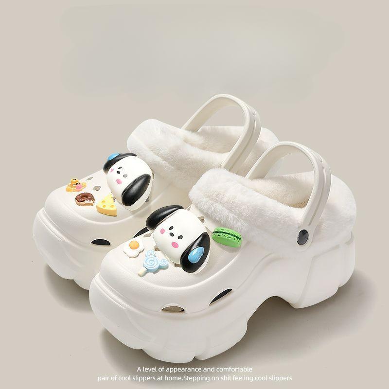 Scarpe con fori in cartone animato, EVA, invernali, da donna, con isolamento in peluche, suola spessa, aumento dell'altezza, prepuzio interno, pantofole in cotone
