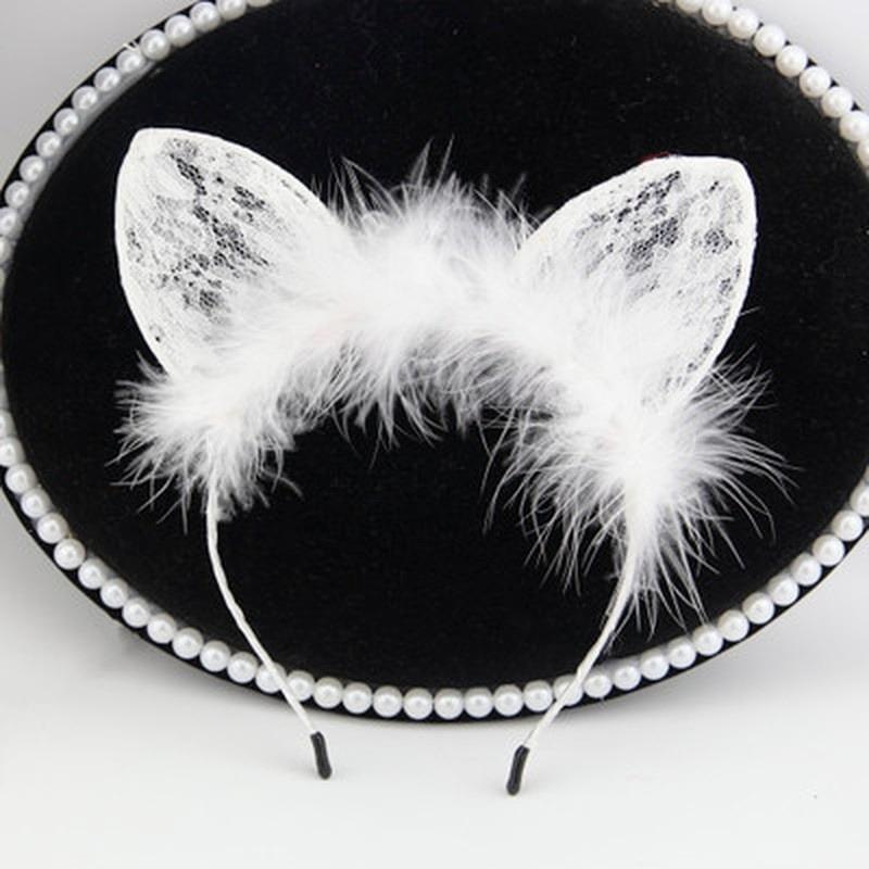 1Pc Cat Ears Feathers Lace Fox Ears Headbands Women Cute Costume Kids Hairbands Dance Party Headwear Hair Accessories