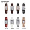 Stylish Sanda Square Steel & Leather Quartz Watch with Roman Numerals, Waterproof Design for Women