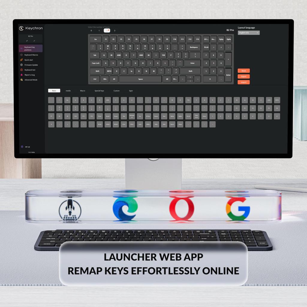 Keychron B2 Pro Ultra-Slim 96% Bluetooth2.4GHz Wireless Keyboard (with Numeric Keypad), JIS Layout, No Kana Printing, ZMK Launcher Compatible,