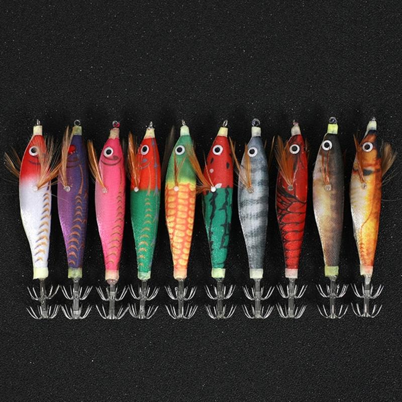10Pcs Luminously Squid Jigs Hook Fishing Lures Baits Hard Artificial Shrimp Baits with Hook Hard Night Fishing Baits