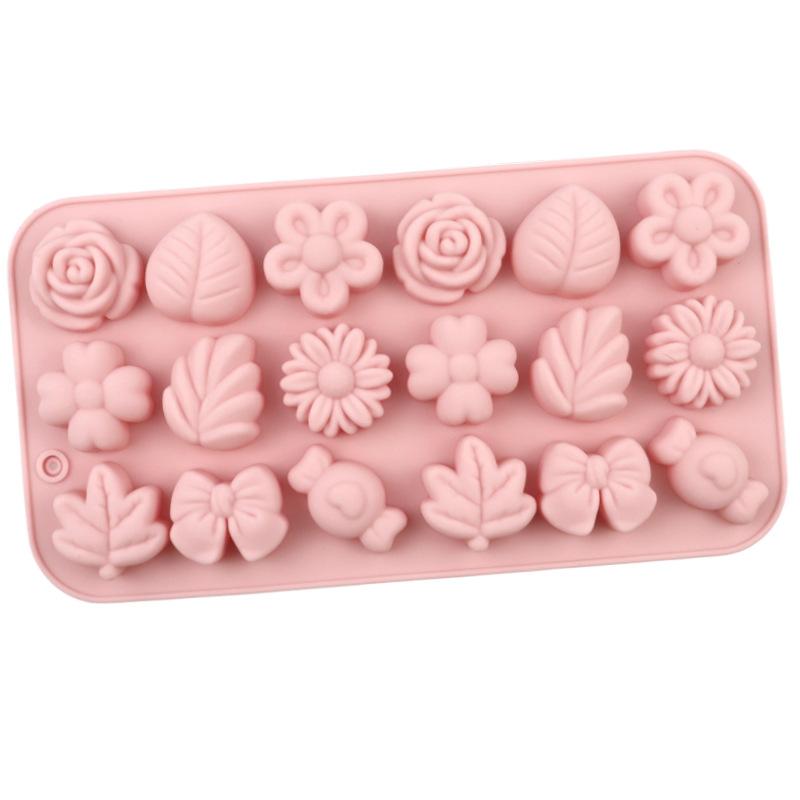 18Holes 3D Silicone Mold Daisy Tulip Flower Design Jelly Ice Pudding Soap Fondant Chocolate Cake Decorations Baking Tool Leaf