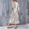Women Plus Size Round Neck Long Sleeve Black Butterfly Printed Midi Dress With Pockets
