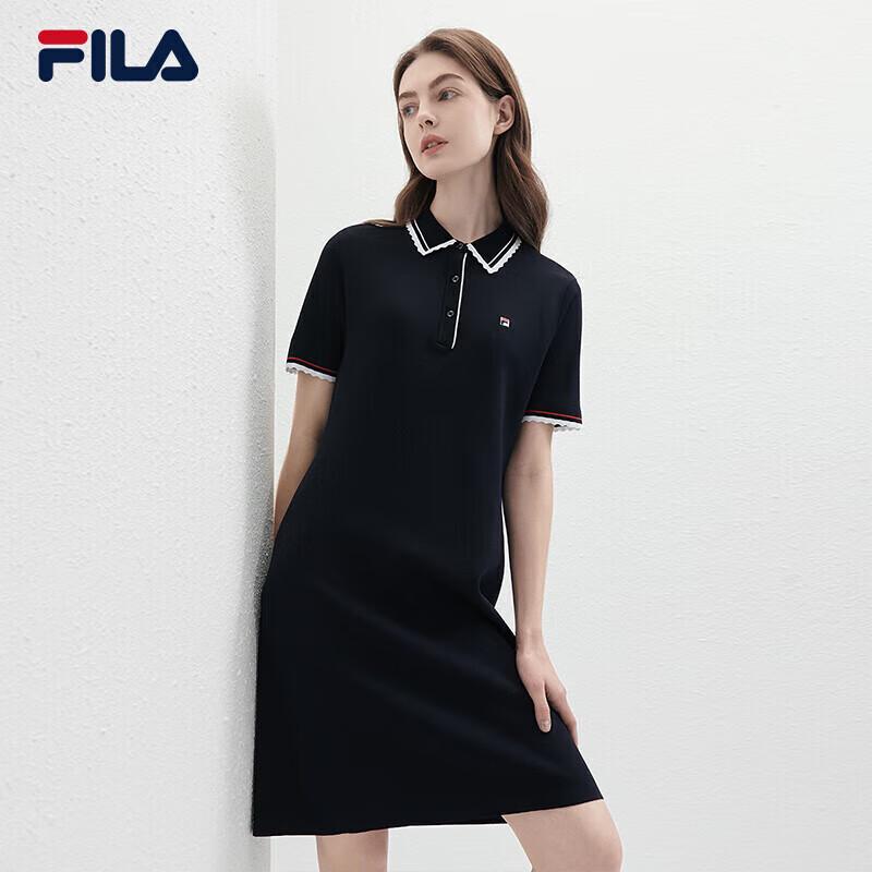 FILA Women s Knit Casual Lapel Short-sleeved Dress M