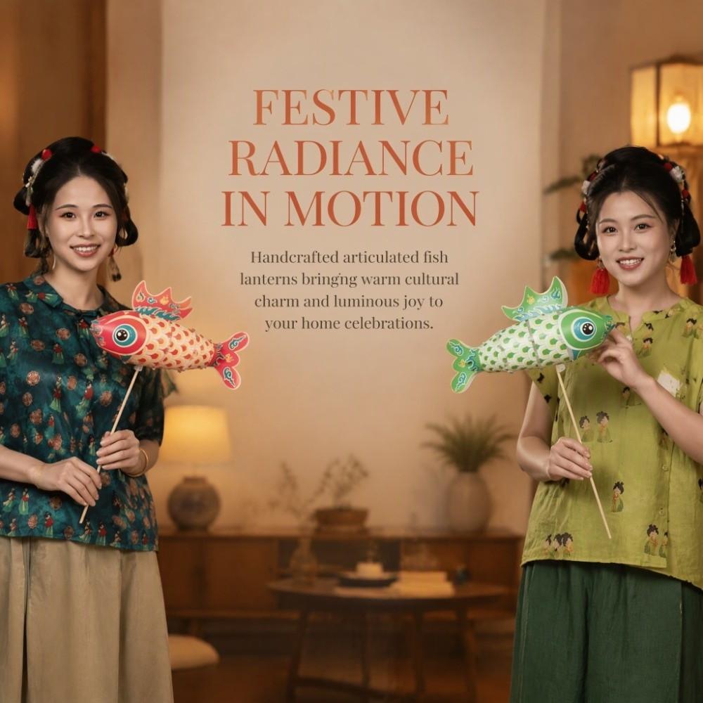 Handmade Chinese Fish Lantern Glowing Cartoon Lunar New Year Lamp Colorful Portable LED Fish Light Kit Festival