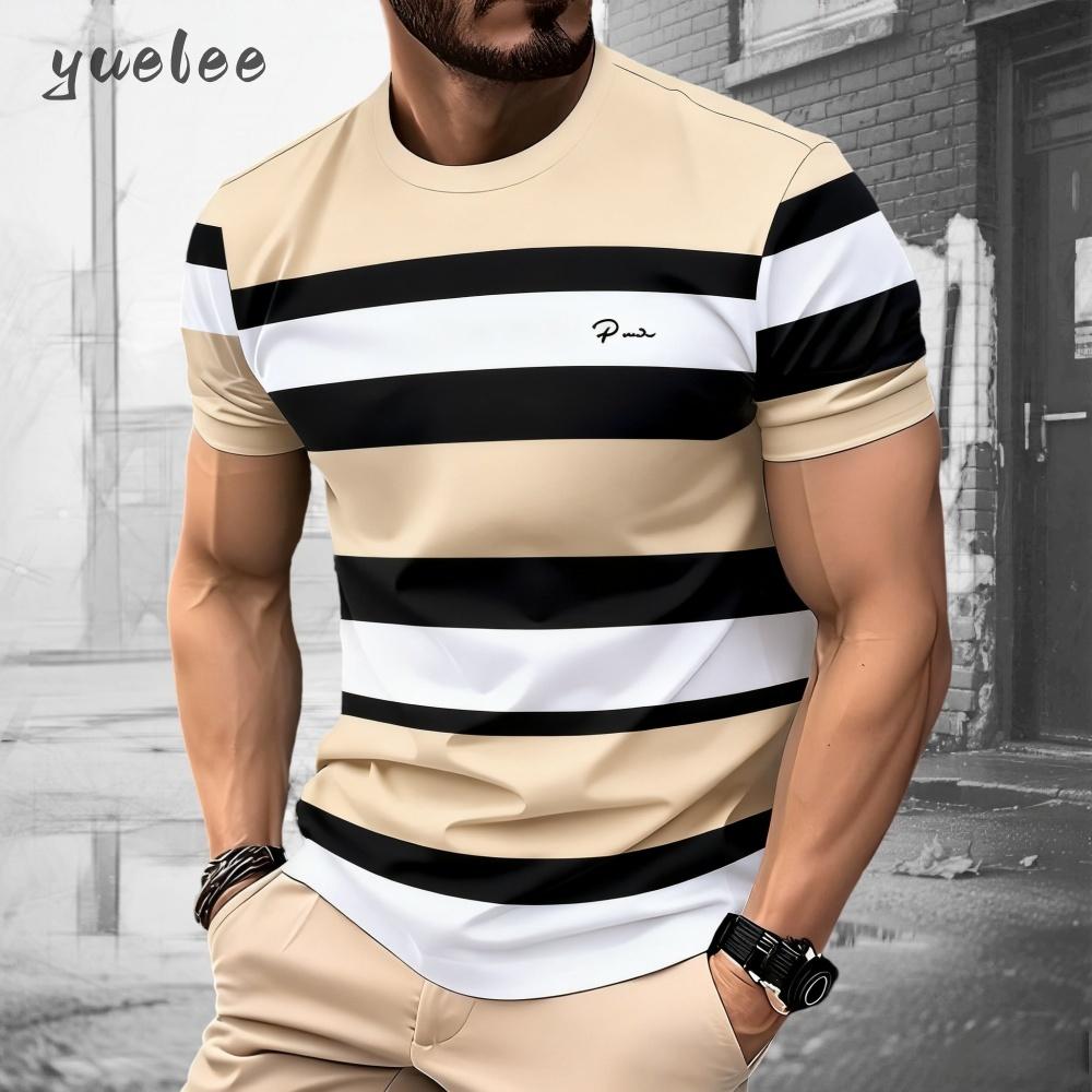 Men s 3D striped printed short sleeved shirt XS