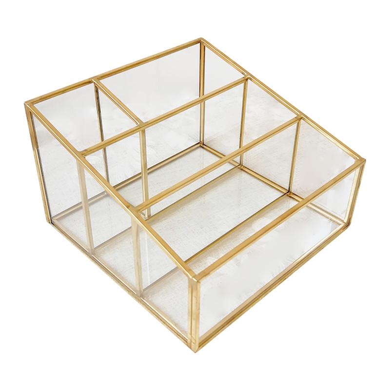 Makeup Organizer Glass Brush Holder Cosmetics for Bathroom Storage Decoration Jewelry Box Makeup Cosmetics Box 4 Meshes Sink Wardrobe | Storage Boxes