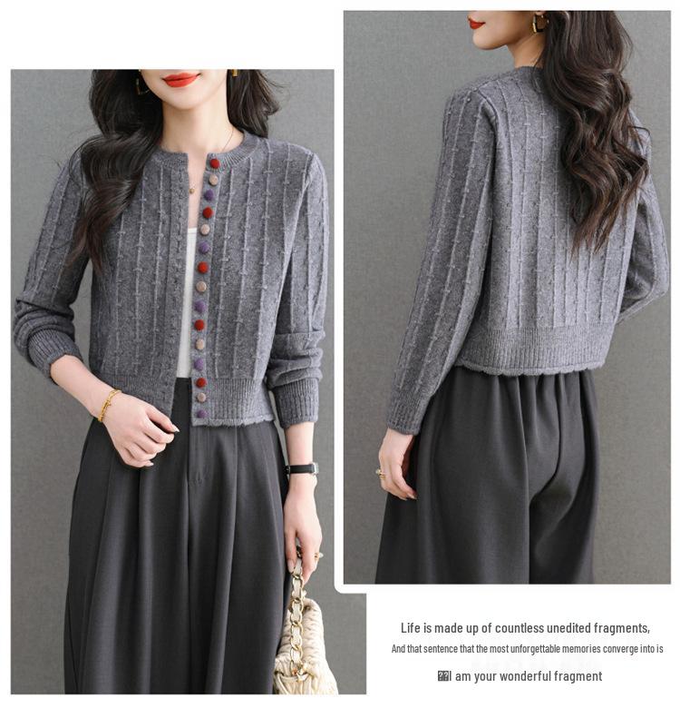 Counter Brand Women's Wool Knit Cardigan Short Jacket - Loose Fit, Autumn/Winter 2025 Style