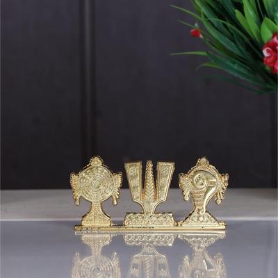 Stojak z symbolem Tirupati Balaji Shankh Chakra Namah Złocony Antyczny Dekoracyjny na Deskę Rozdzielczą Samochodu Stół Domowy i Biurowy Ozdoba