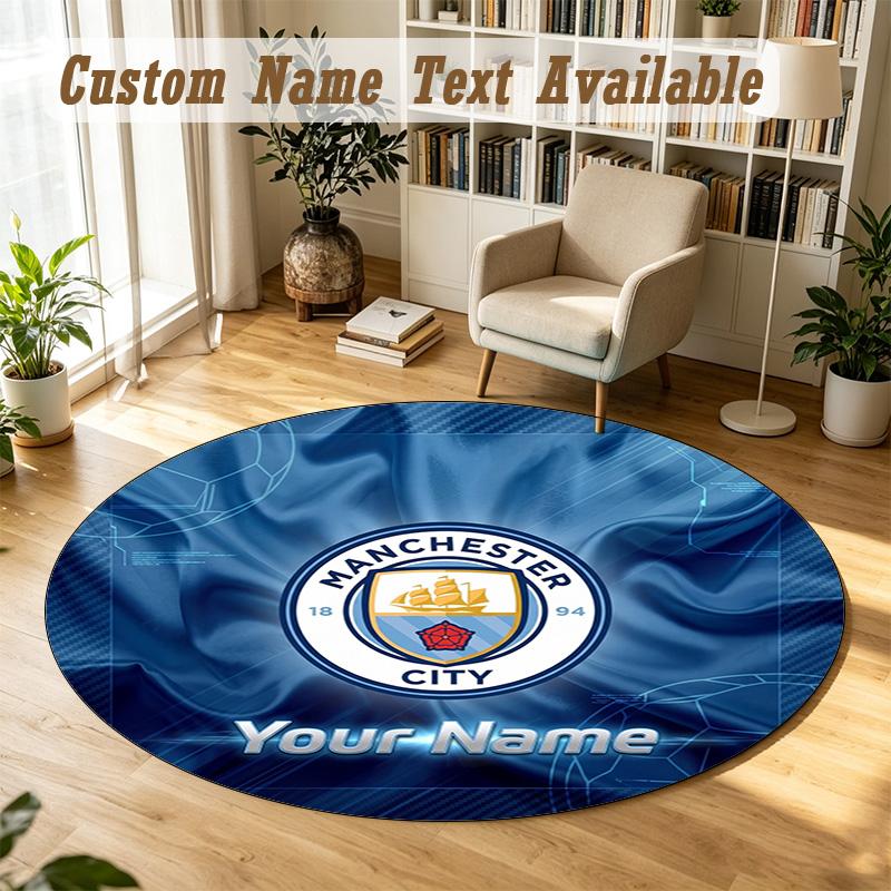 Round Rug Custom NameManchester City Pattern Non Slip Carpet Home Floor Decor