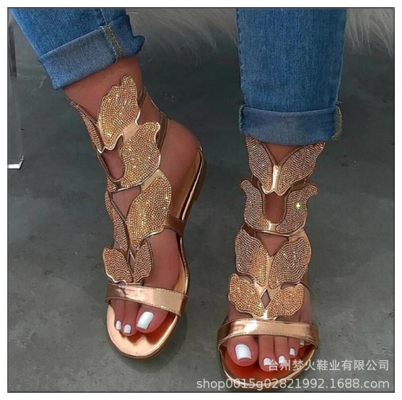 

Босоножки со стразами Женские летние босоножки со стразами в виде бабочки на одном ремешке 43 золотой