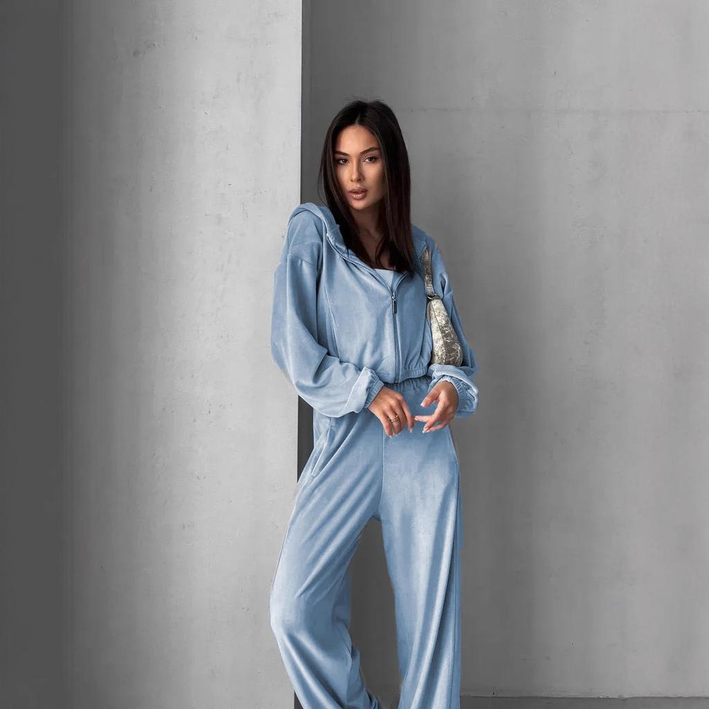 1116 Women's Clothing European and American Spring and Autumn Temperament Casual Suit Zipper Cardigan Top Set
