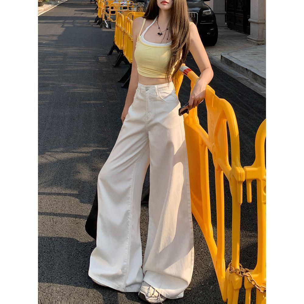 High-Waisted American Style Wide-Leg White Jeans: Summer 2026 Flattering Slimming Loose Straight Pants