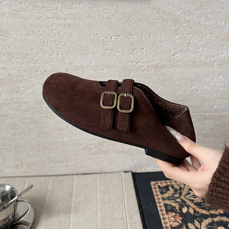Warm Cotton Women Ballet Flats Comfort Soft Sole Short Plush Mary Jane Shoes Outdoor Grandma's shoes For Autumn Winter