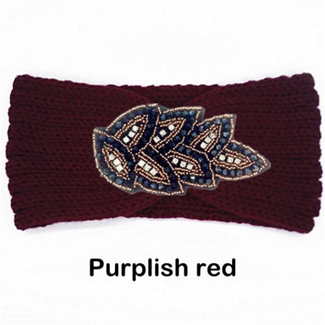 Women Rinestone Winter Headband Warmer Ear Knitted Wool Head Bands Turban Head Wrap Girl Bead Hairband Headwear Hair Accessories