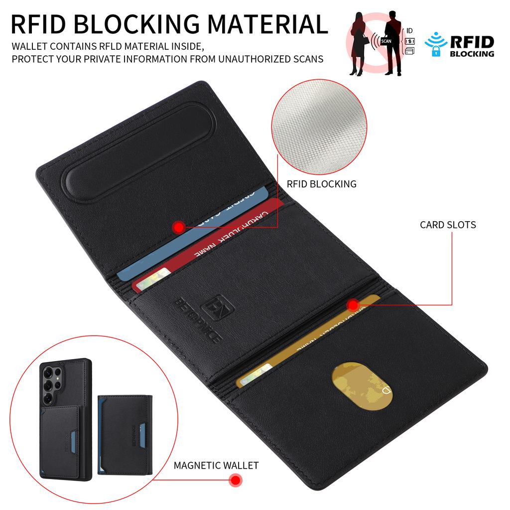 For Samsung Galaxy S25 Ultra Magnetic Case BETOPNICE Leather Phone Cover Kickstand with Detachable Card Bag