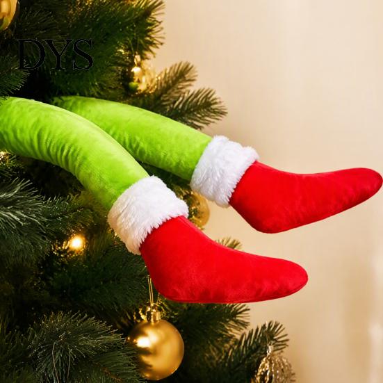 Decorative Elf for Mantel 2Pcs Christmas Green Car Leg Decoration, Plush Long Hair Hanging Symmetrical Home Accents Ornament Fireplace Tree