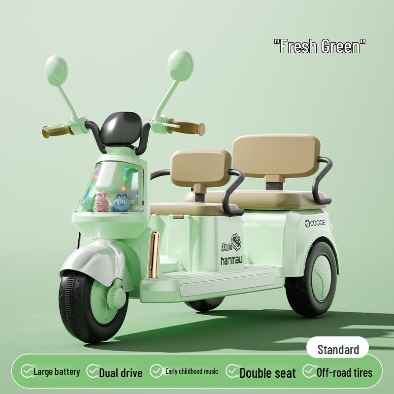 Children's Electric Two-Seater Motorcycle: Rechargeable Three-Wheeler Toy for Boys and Girls