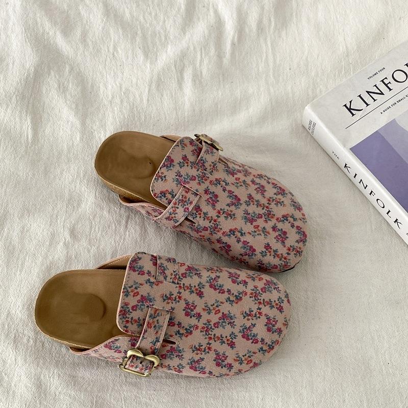 

Летние прохладные тапочки толстая подошва носок сумка голова новые ретро boken цветочные одна нога прохладные тапочки 40