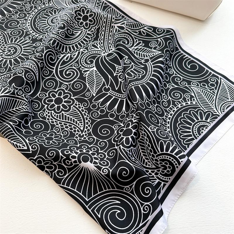 90*90cm Square Luxury Brand Women Scarf Silk Print Designer Hijabs Female Neckerchief Scarves Wrap Headband Bandana